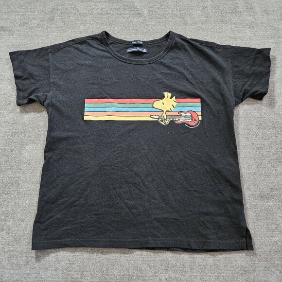Abercrombie & Fitch T Shirt Womens S Black Peanuts Woodstock Graphic Print SS - Picture 1 of 14